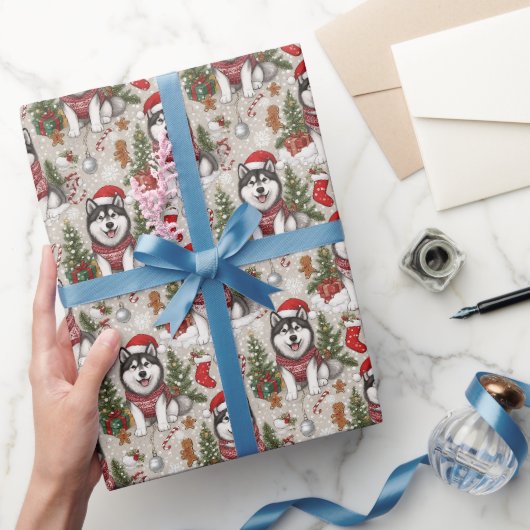Alaskan Malamute Weihnachtsmuster Geschenkpapier (Schenken)