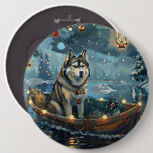 Alaskan Malamute Weihnachtsreise Button (Vorne & Hinten)