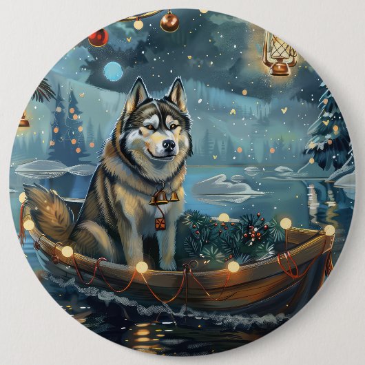 Alaskan Malamute Weihnachtsreise Button (Vorderseite)