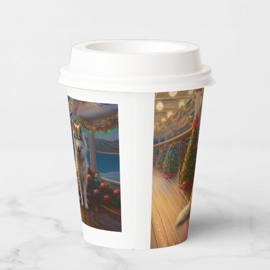 Alaskan Malamute Weihnachtsreise: Feierabend Pappbecher (Rechts)