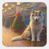 Alaskan Malamute Weihnachtsreise: Feierabend Quadratischer Aufkleber (Vorderseite)