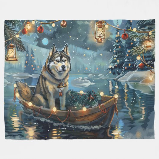 Alaskan Malamute Weihnachtsreise Fleecedecke (Vorderseite (Horizontal))