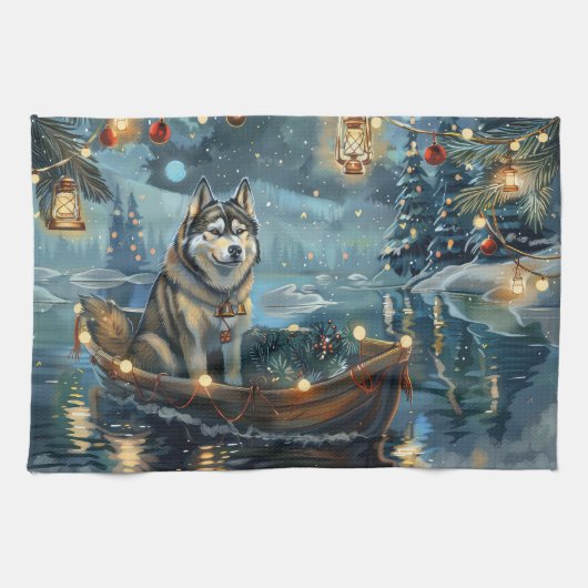 Alaskan Malamute Weihnachtsreise Geschirrtuch (Horizontal)