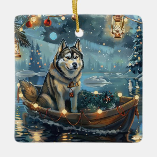 Alaskan Malamute Weihnachtsreise Keramikornament (Vorderseite)