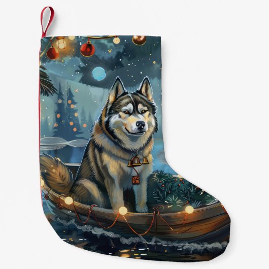 Alaskan Malamute Weihnachtsreise Kleiner Weihnachtsstrumpf (Vorderseite)