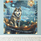 Alaskan Malamute Weihnachtsreise Leinwanddruck (Insitu (Holzboden))