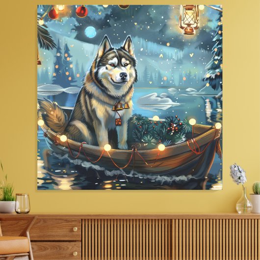 Alaskan Malamute Weihnachtsreise Leinwanddruck (Insitu (Wohnzimmer))