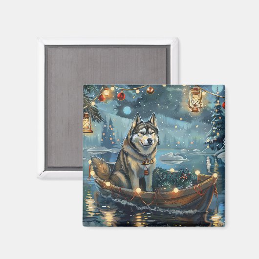 Alaskan Malamute Weihnachtsreise Magnet (Vorderseite/Rückseite)