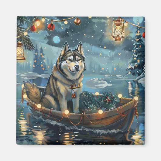 Alaskan Malamute Weihnachtsreise Magnet (Vorne)