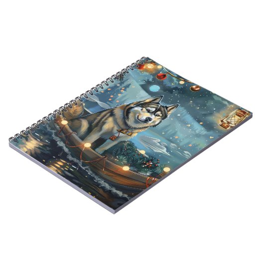 Alaskan Malamute Weihnachtsreise Notizblock (Linke Seite)