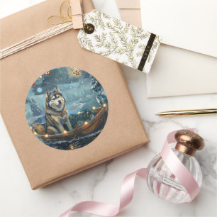 Alaskan Malamute Weihnachtsreise Runder Aufkleber