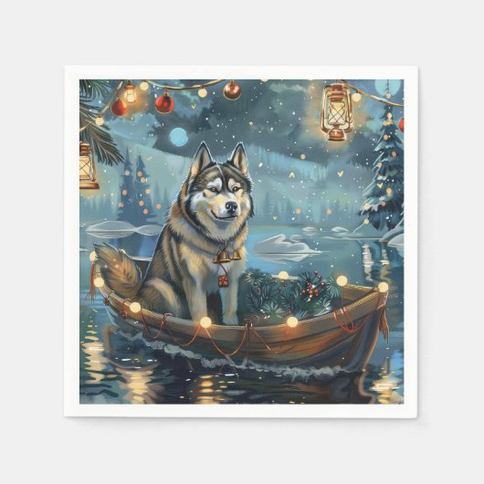 Alaskan Malamute Weihnachtsreise Serviette (Vorderseite)