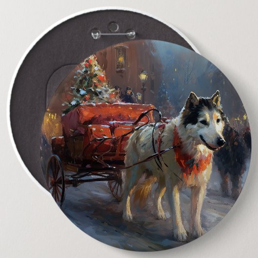 Alaskan Malamute Weihnachtssaison Button (Vorne & Hinten)
