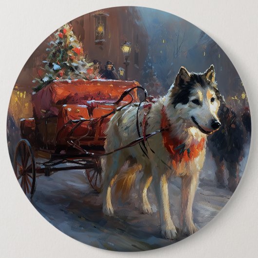 Alaskan Malamute Weihnachtssaison Button (Vorderseite)