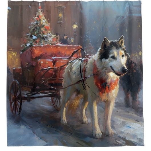 Alaskan Malamute Weihnachtssaison Duschvorhang (Vorderseite)