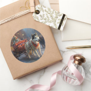 Alaskan Malamute Weihnachtssaison Runder Aufkleber