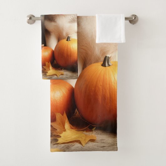 Alaskan Malamute Welpe Herbst Delight Pumpkin Badhandtuch Set (Insitu)