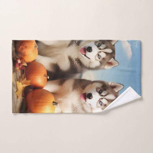 Alaskan Malamute Welpe Herbst Delight Pumpkin Badhandtuch Set (Handtuch)