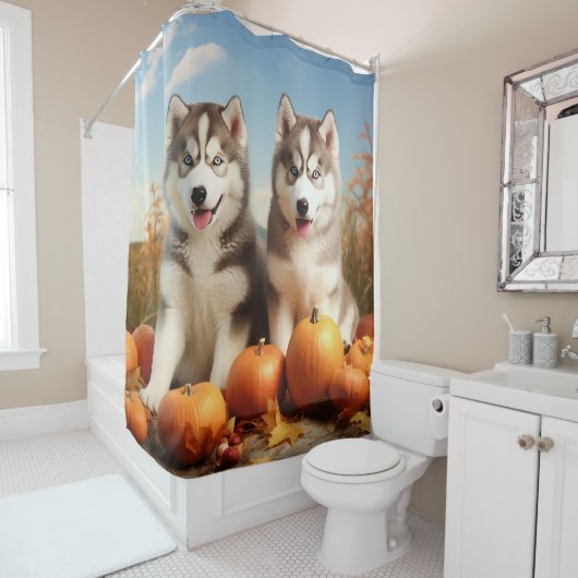 Alaskan Malamute Welpe Herbst Delight Pumpkin Duschvorhang (Beispiel)