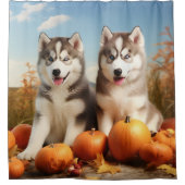 Alaskan Malamute Welpe Herbst Delight Pumpkin Duschvorhang (Vorderseite)