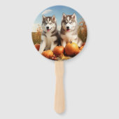 Alaskan Malamute Welpe Herbst Delight Pumpkin Fächer (Rückseite)