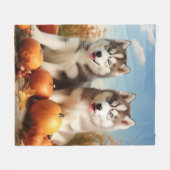 Alaskan Malamute Welpe Herbst Delight Pumpkin Fleecedecke (Vorderseite (Horizontal))