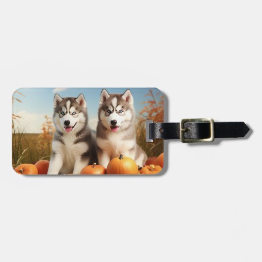 Alaskan Malamute Welpe Herbst Delight Pumpkin Gepäckanhänger (Vorderseite horizontal)