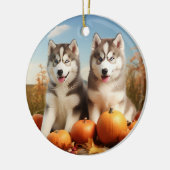 Alaskan Malamute Welpe Herbst Delight Pumpkin Keramik Ornament (Links)
