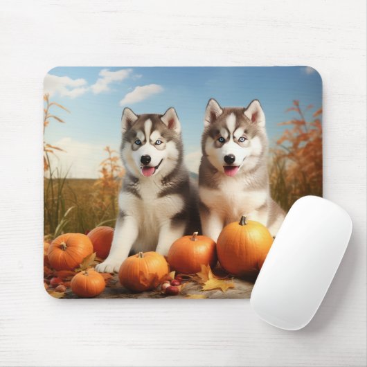 Alaskan Malamute Welpe Herbst Delight Pumpkin Mousepad (Mit Mouse)