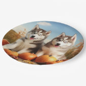Alaskan Malamute Welpe Herbst Delight Pumpkin Pappteller (Schrägansicht)