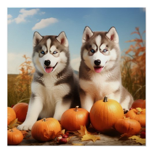 Alaskan Malamute Welpe Herbst Delight Pumpkin Poster (Vorderseite)