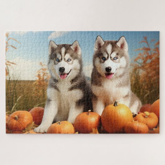 Alaskan Malamute Welpe Herbst Delight Pumpkin Puzzle (Horizontal)