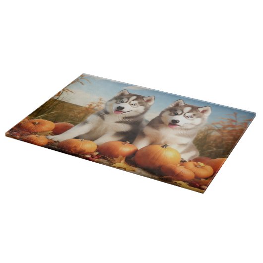 Alaskan Malamute Welpe Herbst Delight Pumpkin Schneidebrett (Ecke)