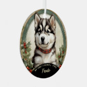 Alaskan Malamute Welppy's First Christmas Ornament Aus Metall (Vorderseite Rechts)