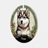 Alaskan Malamute Welppy's First Christmas Ornament Aus Metall (Vorderseite links)