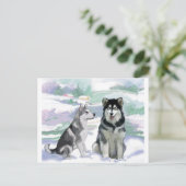 Alaskan Malamute Winter Szene Postkarte (Stehend Vorderseite)