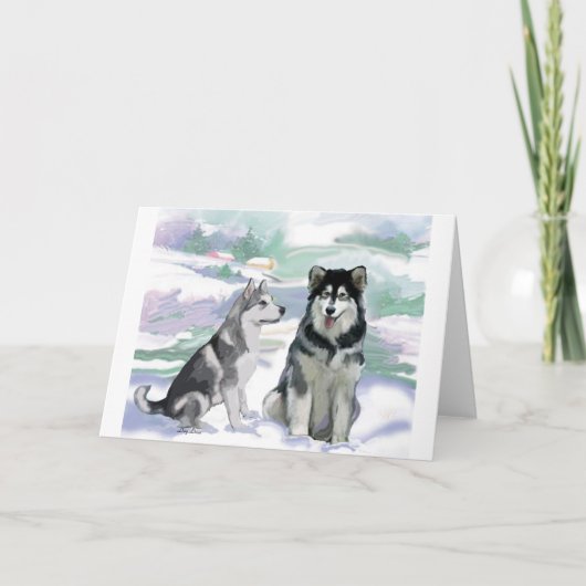 Alaskan Malamute Winterlandschaft Feiertagskarte (Vorderseite)