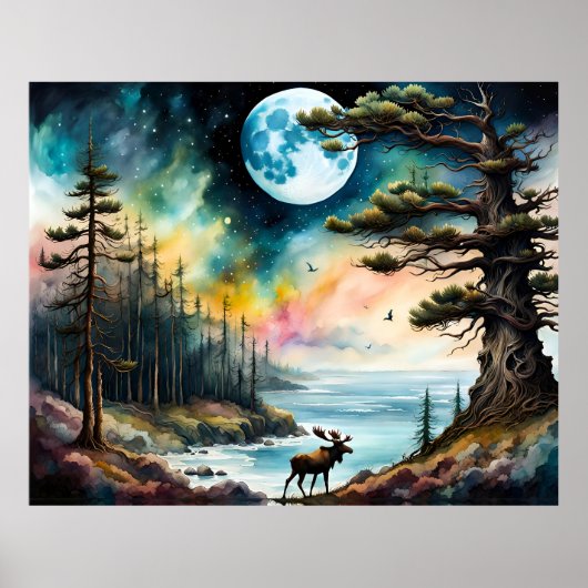 Alaskan Moose am Rande des Waldes Poster (Vorne)