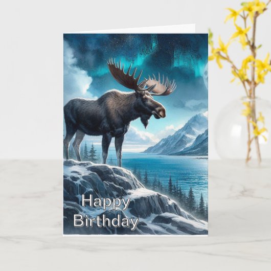 Alaskan Moose at Night Nature Birthday Karte (Gelbe Blume)
