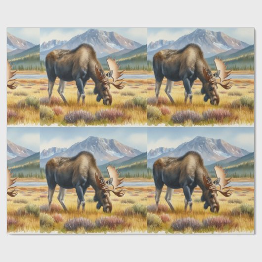 Alaskan Moose Digital Watercolor Wrapping Paper Geschenkpapier (Flach)