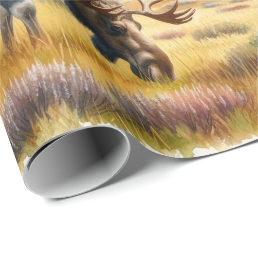 Alaskan Moose Digital Watercolor Wrapping Paper Geschenkpapier (Rolleneckpunkt)