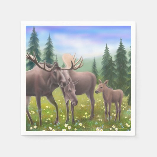 Alaskan Moose Family Paper Napkins Serviette (Vorderseite)