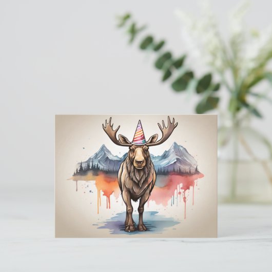 Alaskan Moose mit Geburtshhat Postkarte (Stehend Vorderseite)