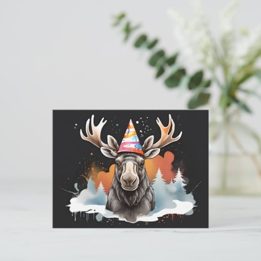 Alaskan Moose mit Kegel Geburtshhat Postkarte (Stehend Vorderseite)