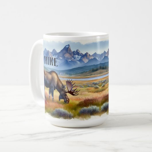 Alaskan Moose Personalisiert Watercolor Kaffee Tas Kaffeetasse (Vorderseite Links)