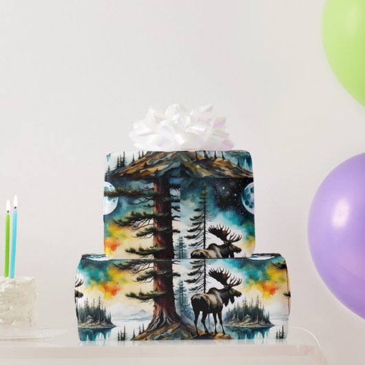 Alaskan Moose Stehend auf der Bergkette Geschenkpapier (Partygeschenke)