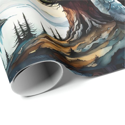 Alaskan Moose Stehend auf der Bergkette Geschenkpapier (Rolleneckpunkt)