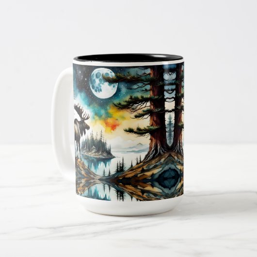 Alaskan Moose Stehend auf der Bergkette Zweifarbige Tasse (Vorderseite Links)