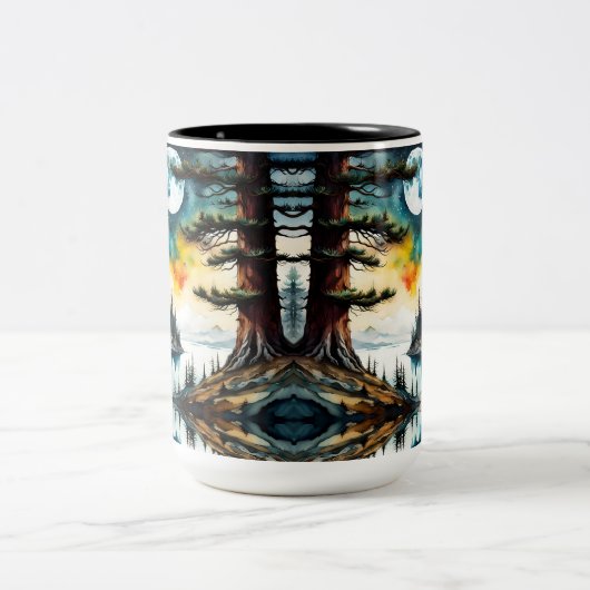 Alaskan Moose Stehend auf der Bergkette Zweifarbige Tasse (Mittel)