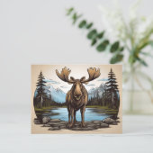 Alaskan Moose stehend auf Felsen durch Wasser Postkarte (Stehend Vorderseite)